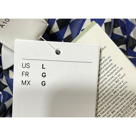 New H&M Geo Print Blouse Top Blue Black Size L Large Mock Neck - Picture 8 of 10